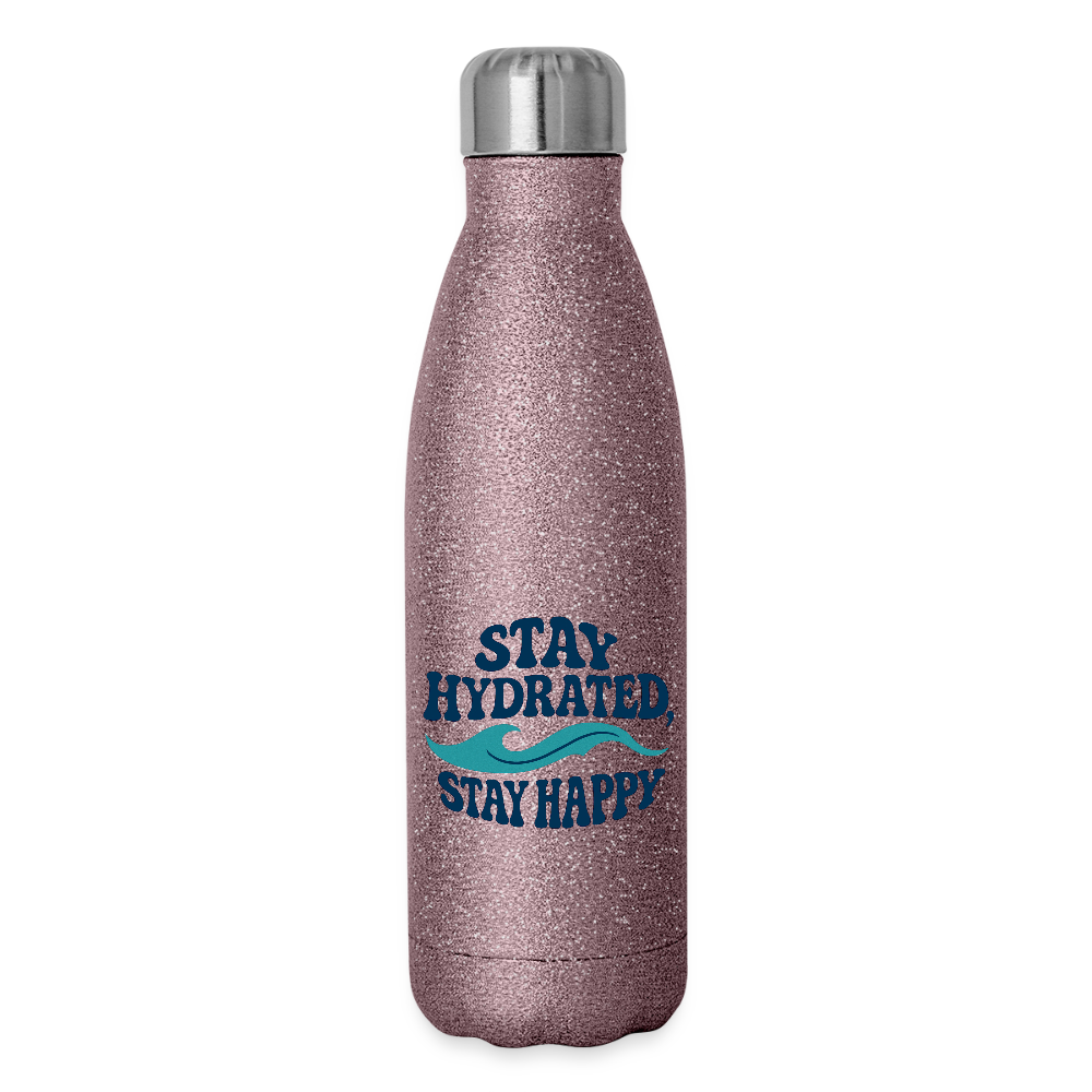 Stay Hydrated, Stay Happy Bottle - pink glitter