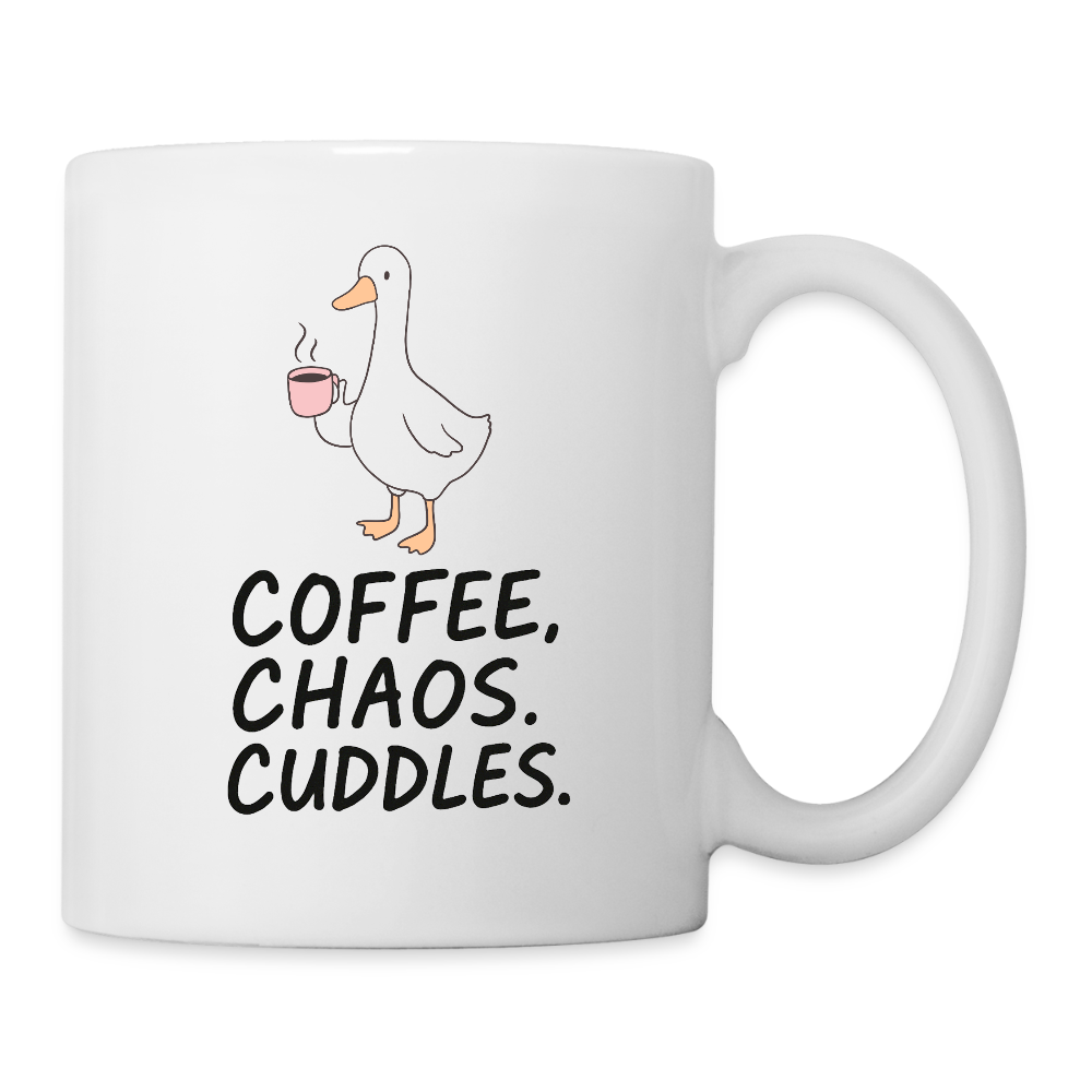 Coffee. Chaos. Cuddles. Mug - Fun, Cozy Mug for Busy Mornings - white