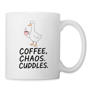 Coffee. Chaos. Cuddles. Mug - Fun, Cozy Mug for Busy Mornings - white