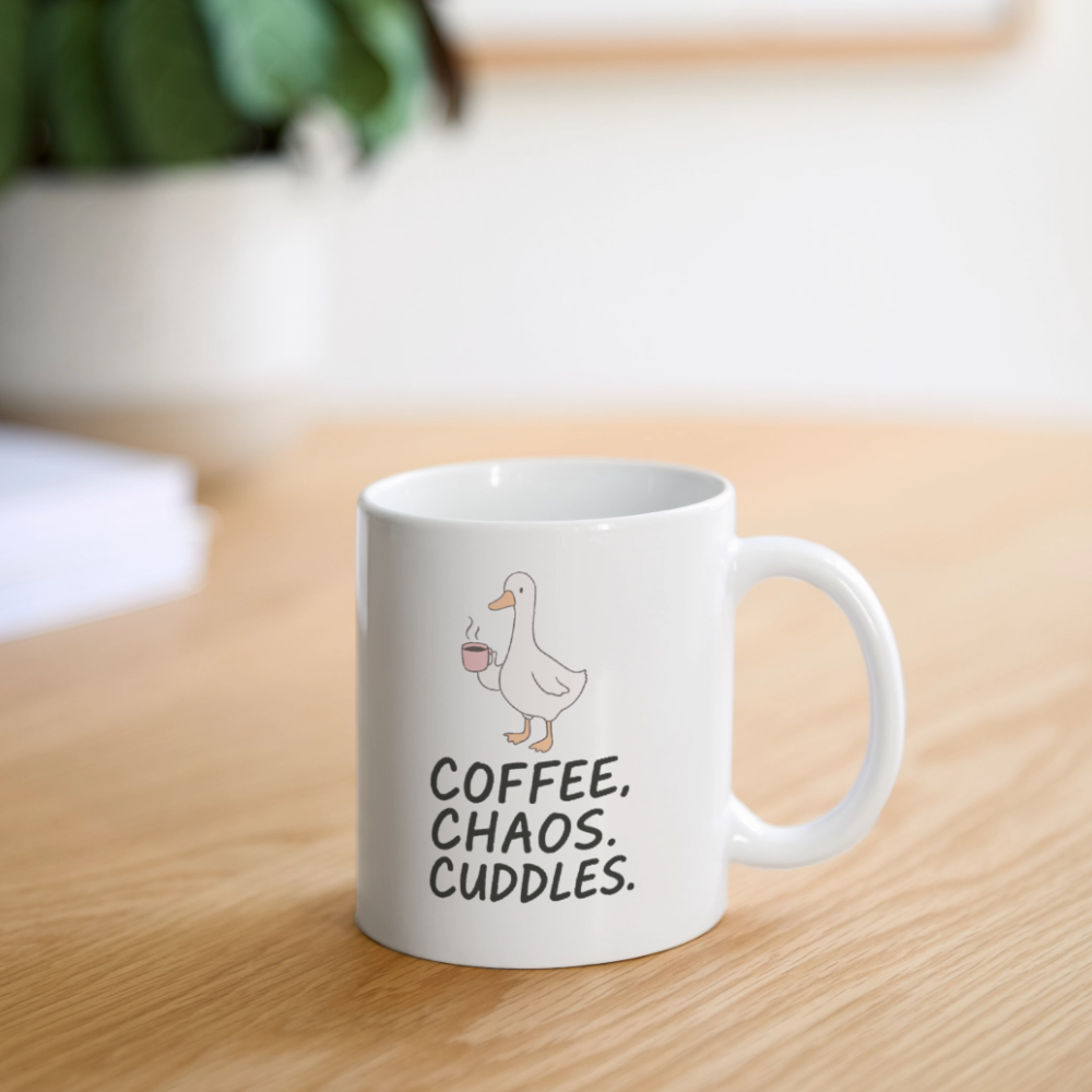 Coffee. Chaos. Cuddles. Mug - Fun, Cozy Mug for Busy Mornings - white