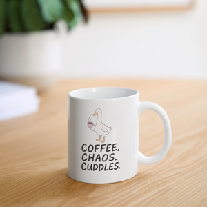 Coffee. Chaos. Cuddles. Mug - Fun, Cozy Mug for Busy Mornings - white