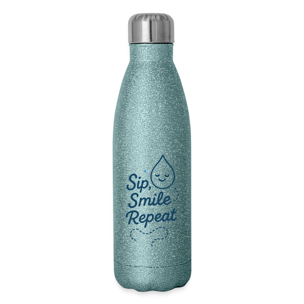 Sip, Smile, Repeat Mug Bottle - turquoise glitter