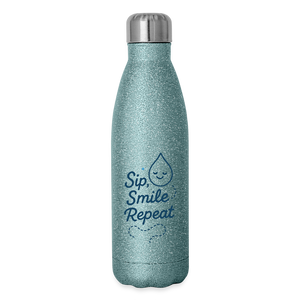 Sip, Smile, Repeat Mug Bottle - turquoise glitter