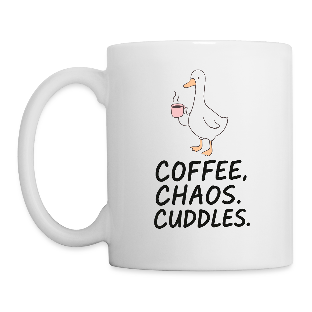 Coffee. Chaos. Cuddles. Mug - Fun, Cozy Mug for Busy Mornings - white