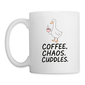 Coffee. Chaos. Cuddles. Mug - Fun, Cozy Mug for Busy Mornings - white