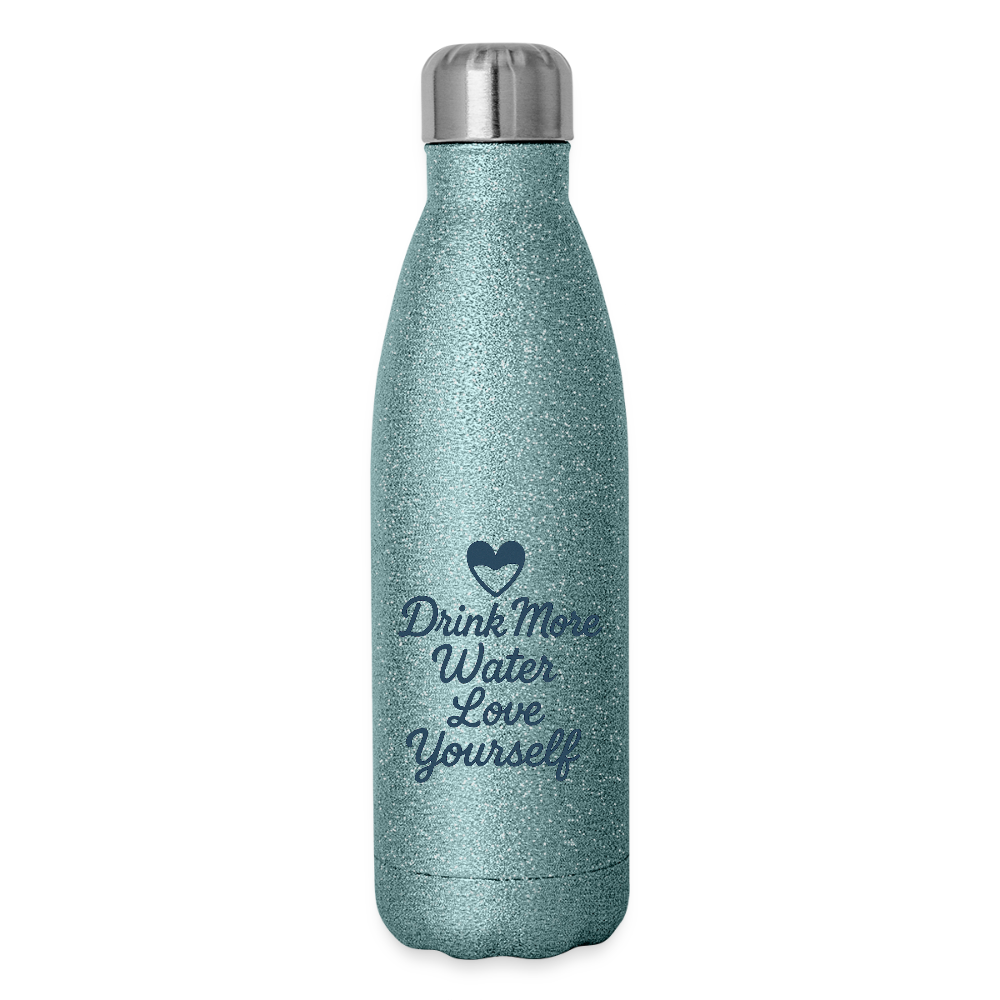 Drink More Water, Love Yourself Bottle - turquoise glitter