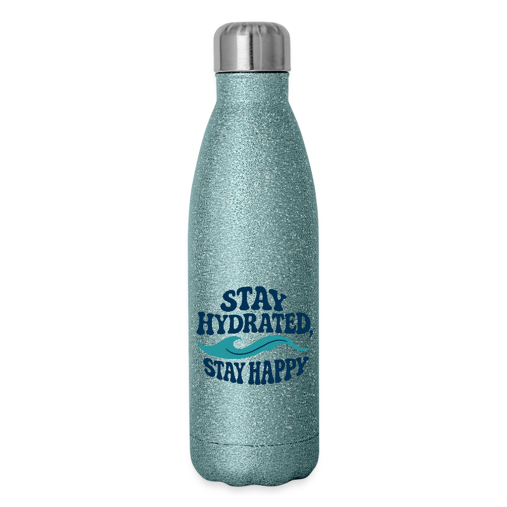 Stay Hydrated, Stay Happy Bottle - turquoise glitter