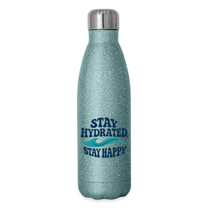 Stay Hydrated, Stay Happy Bottle - turquoise glitter
