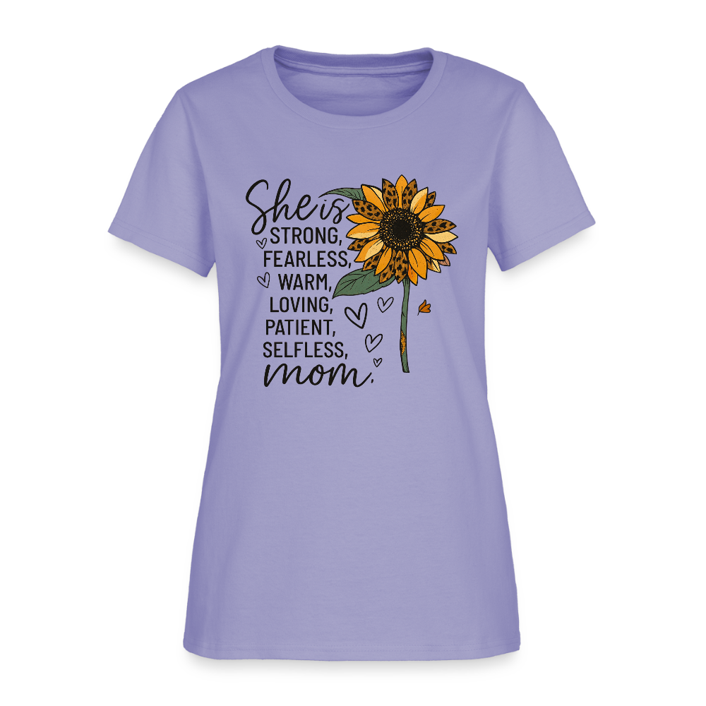 She is Strong, Fearless, Warm, Loving, Patient, Selfless, Mom Women’s T-shirt - lavender