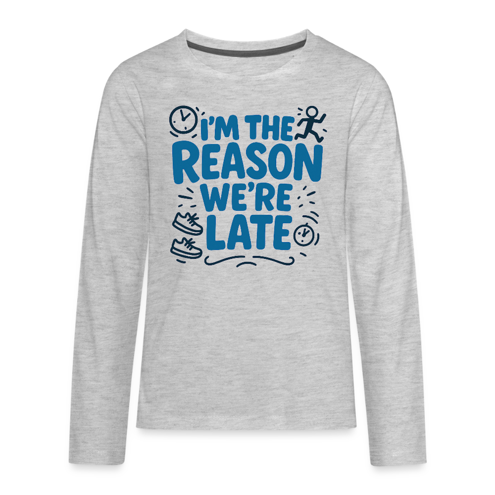 I’m the Reason We’re Late Kids Long Sleeve Tee - heather gray